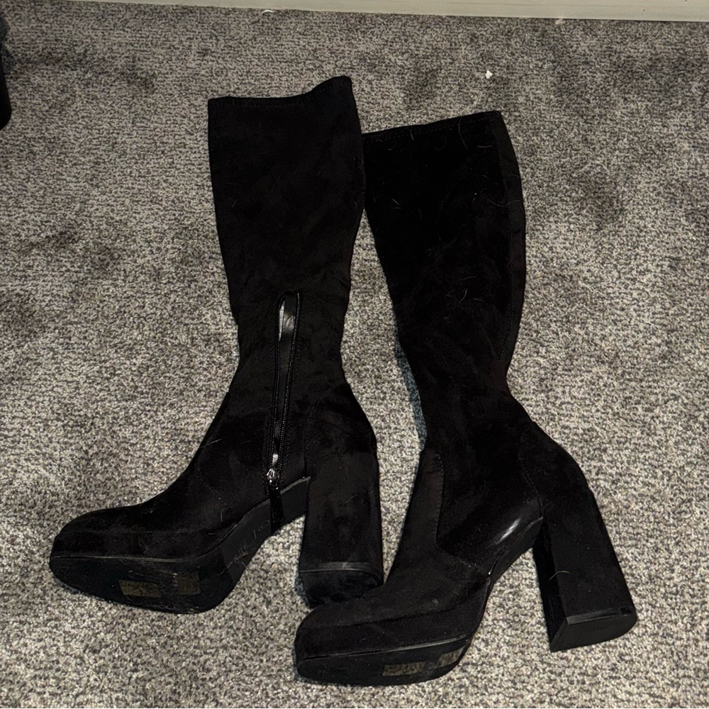 ShuShop Black Knee High Heeled Boots